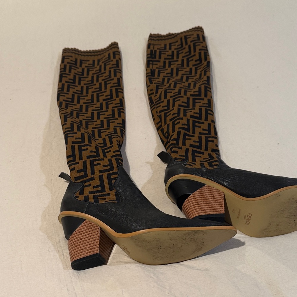 Fendi Black and Brown Over the Knee Boots